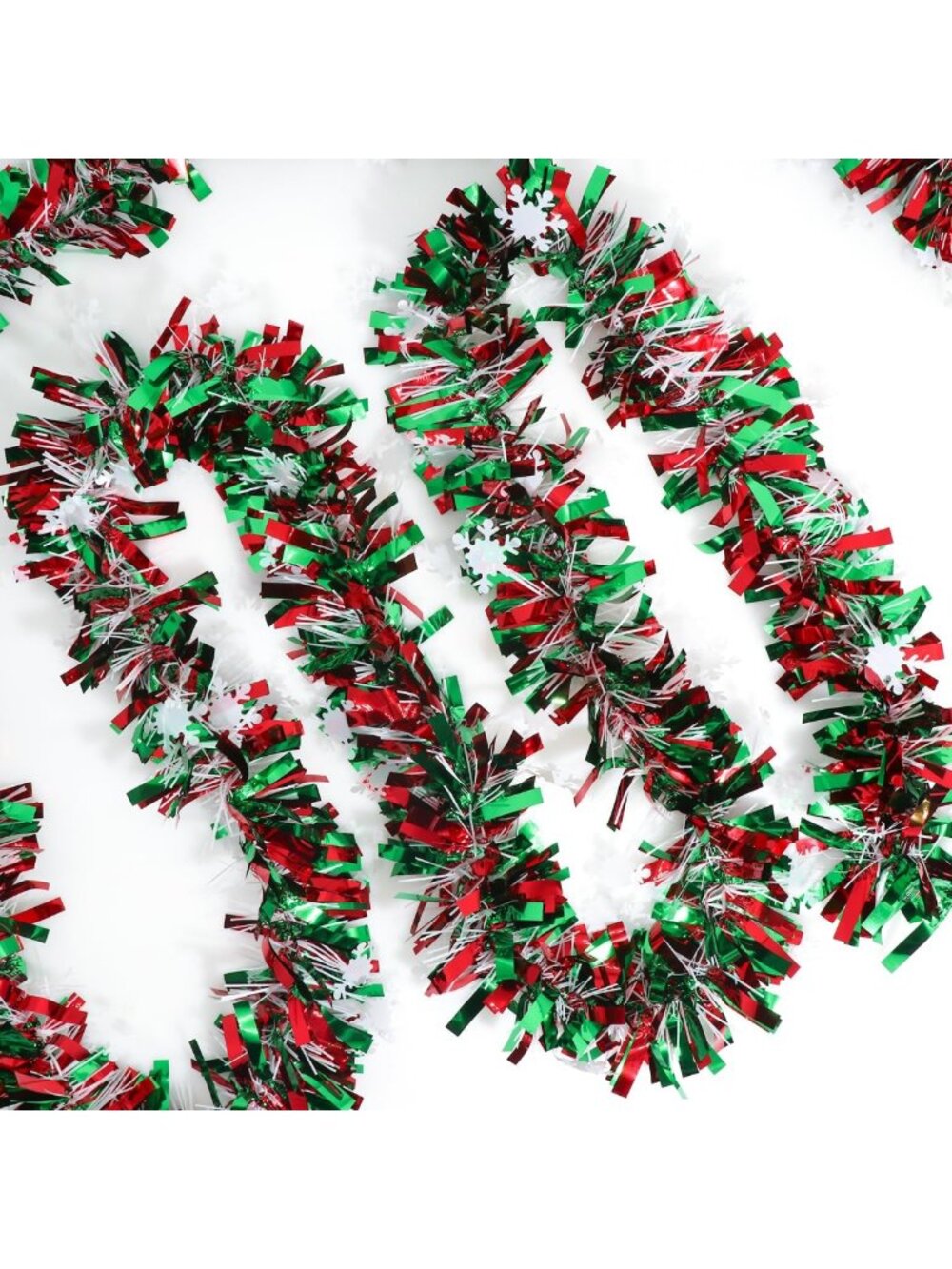 50ft Metallic Tinsel Twist Garland with Snowflakes for Christmas, New Year